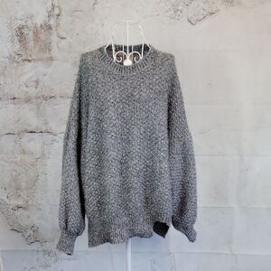 Willow & Root Metallic Silver Knit Pullover Sweater Cut-out Hem Womens Size L